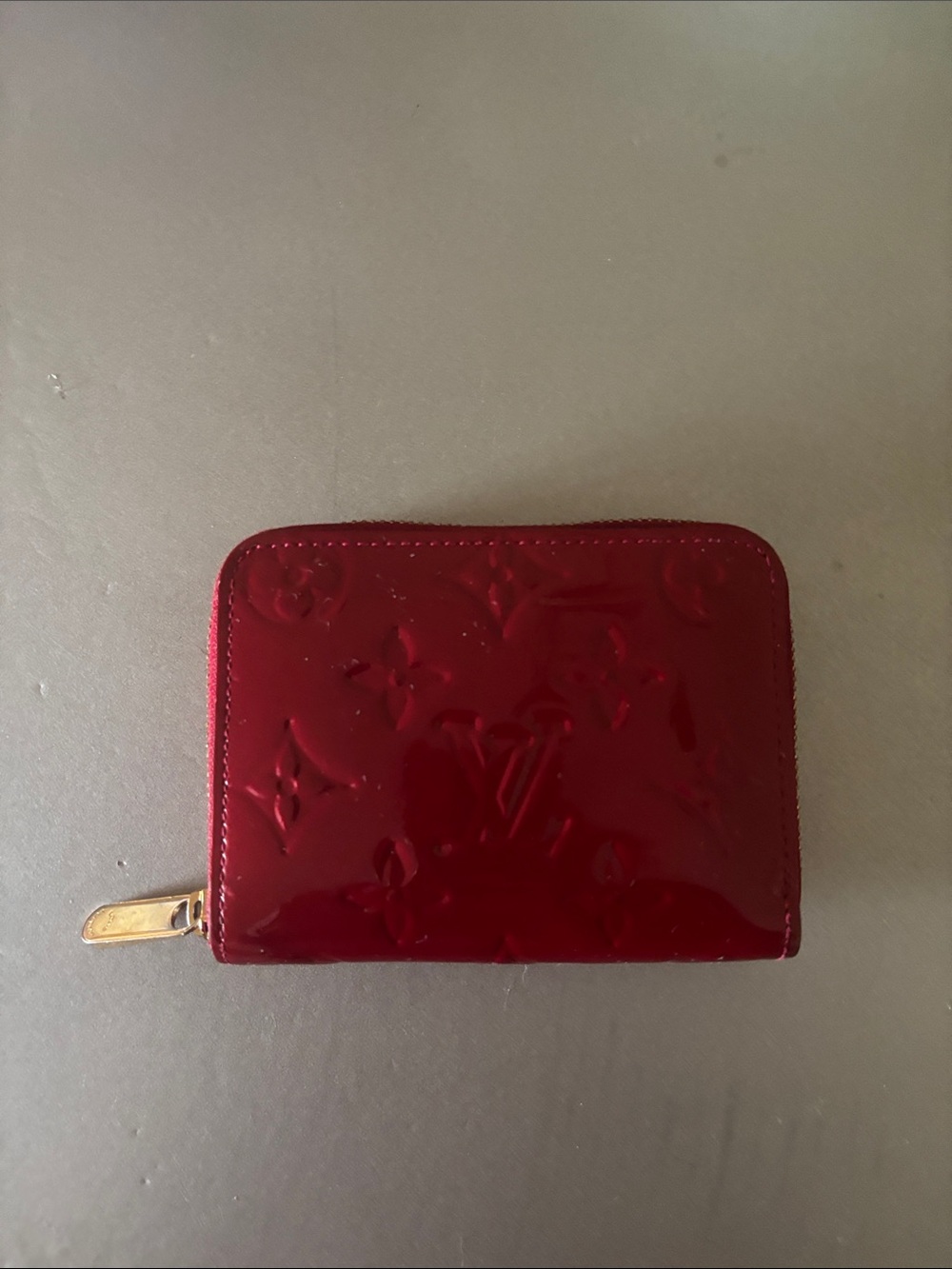 Authentic Louis Vuitton deep red vernis patent wallet with zipper